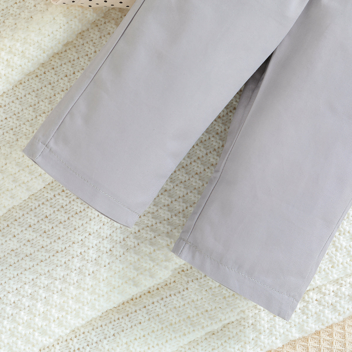 Boys Beige & Grey Printed Shirt with Trousers & Suspenders