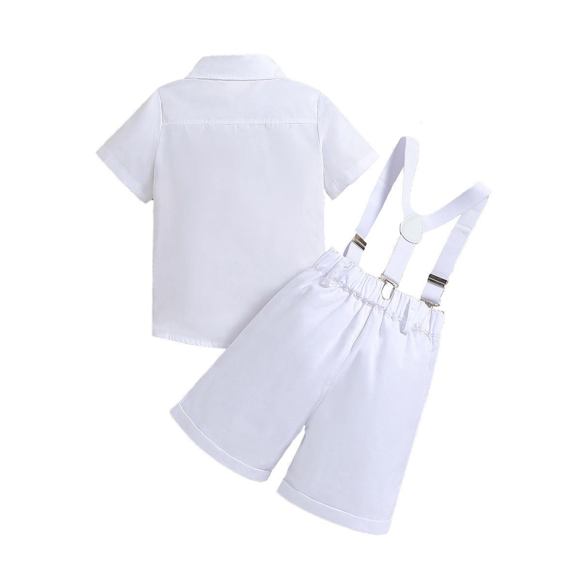 Boys White Shirt Collar Short Sleeves Shirt With Shorts & Suspenders