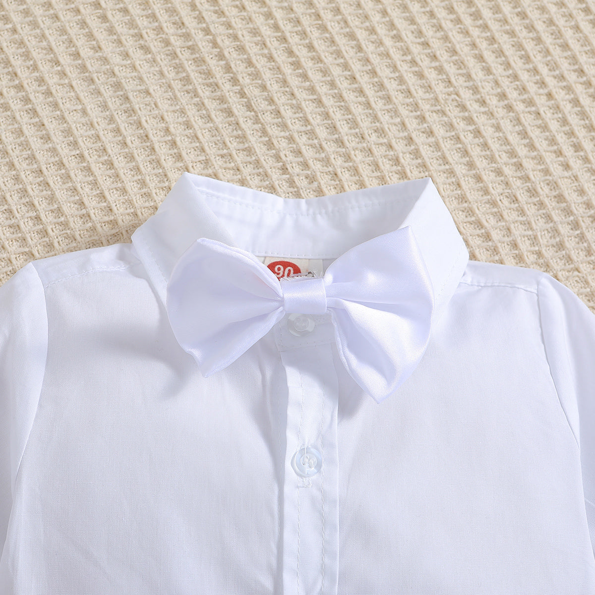 Boys White Shirt Collar Short Sleeves Shirt With Shorts & Suspenders