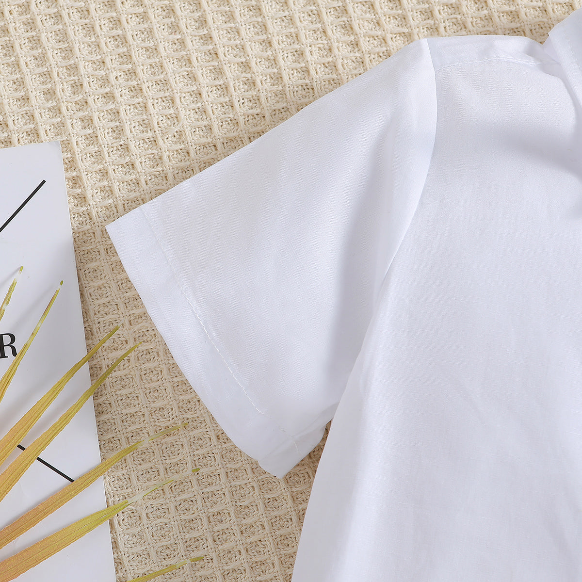 Boys White Shirt Collar Short Sleeves Shirt With Shorts & Suspenders