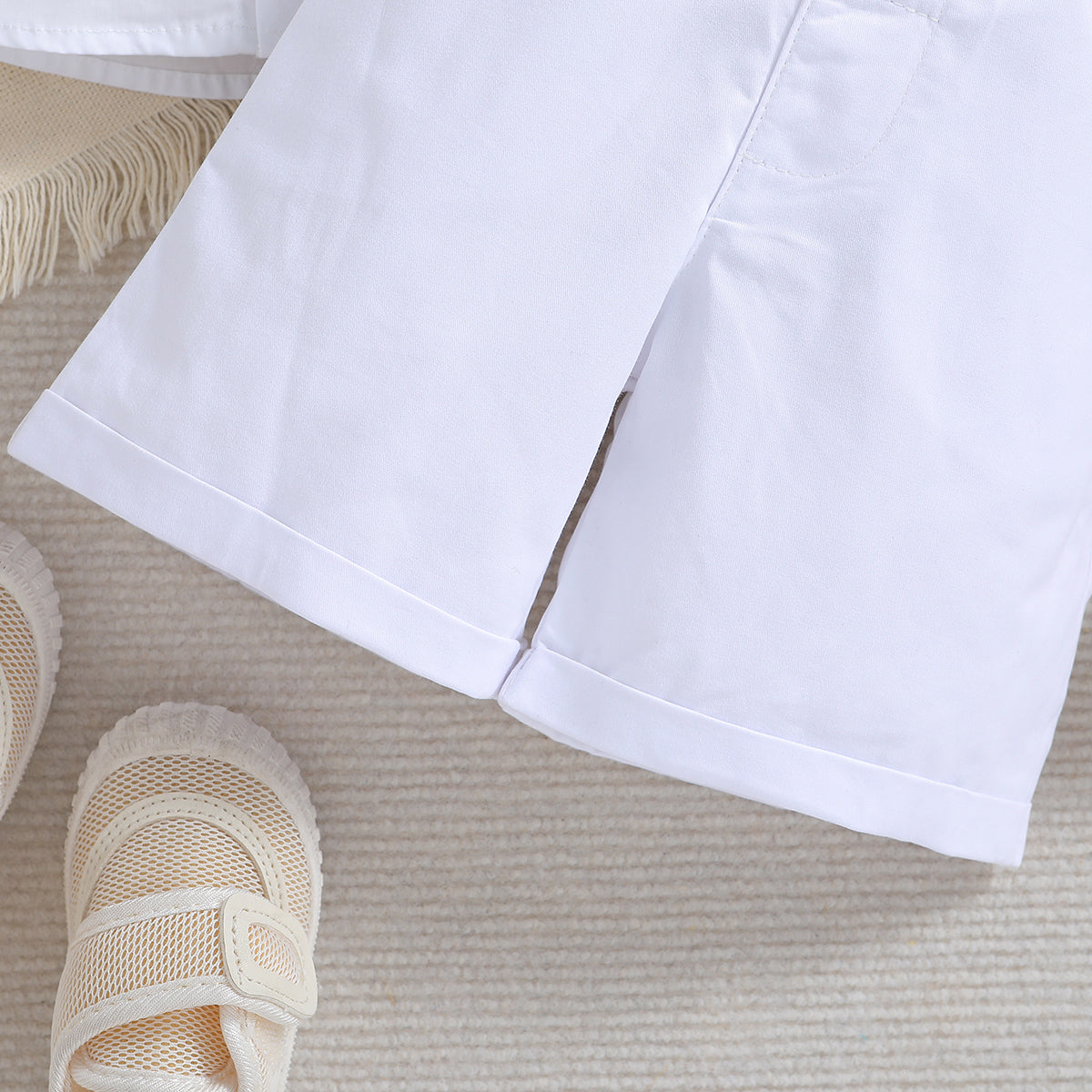 Boys White Shirt Collar Short Sleeves Shirt With Shorts & Suspenders