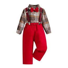 Boys Red Checked Shirt with Trousers