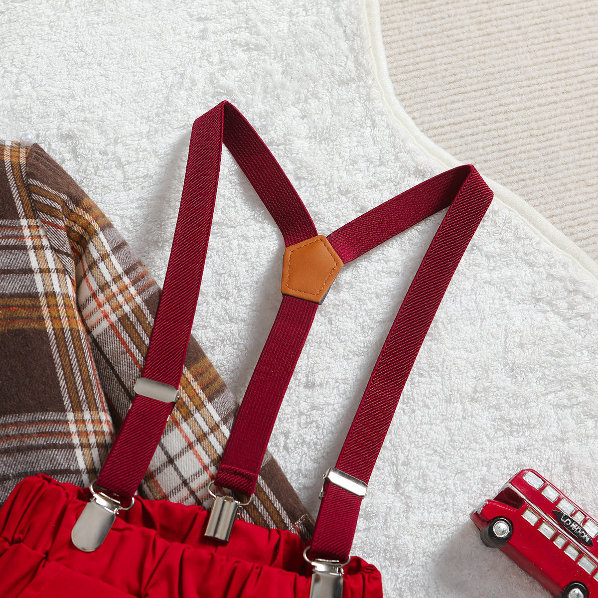 Boys Red Checked Shirt with Trousers