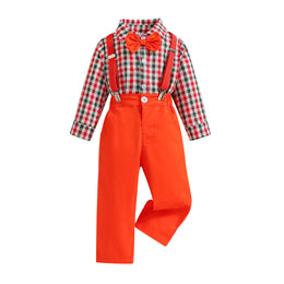 Boys Orange Checked Shirt with Trousers