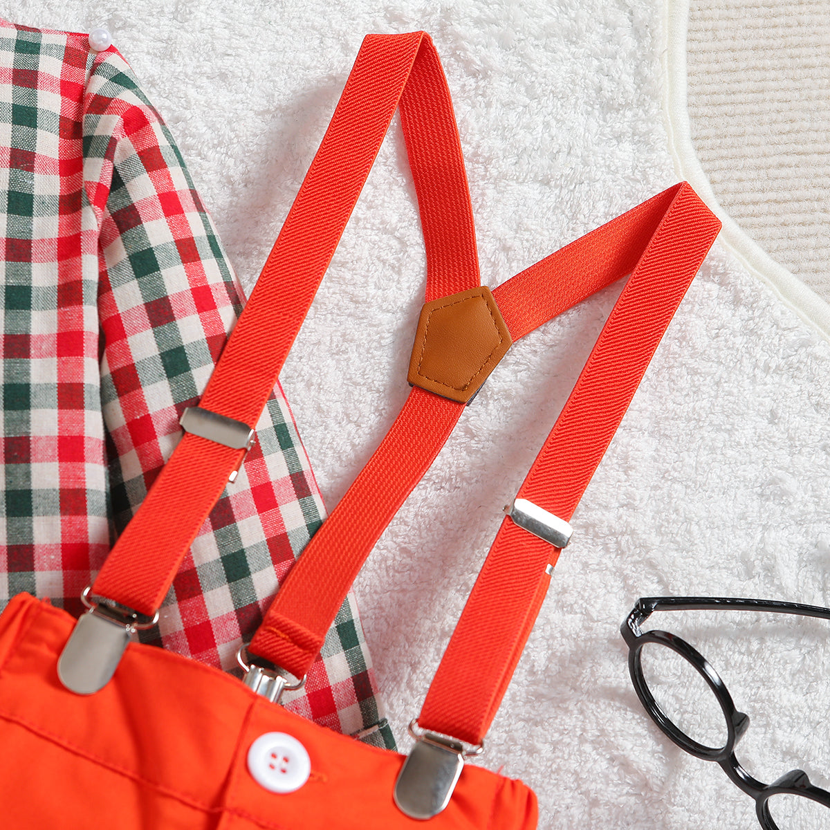 Boys Orange Checked Shirt with Trousers