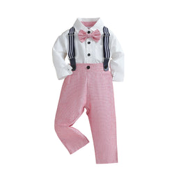 Boys Pink & White Shirt with Trousers & Suspenders