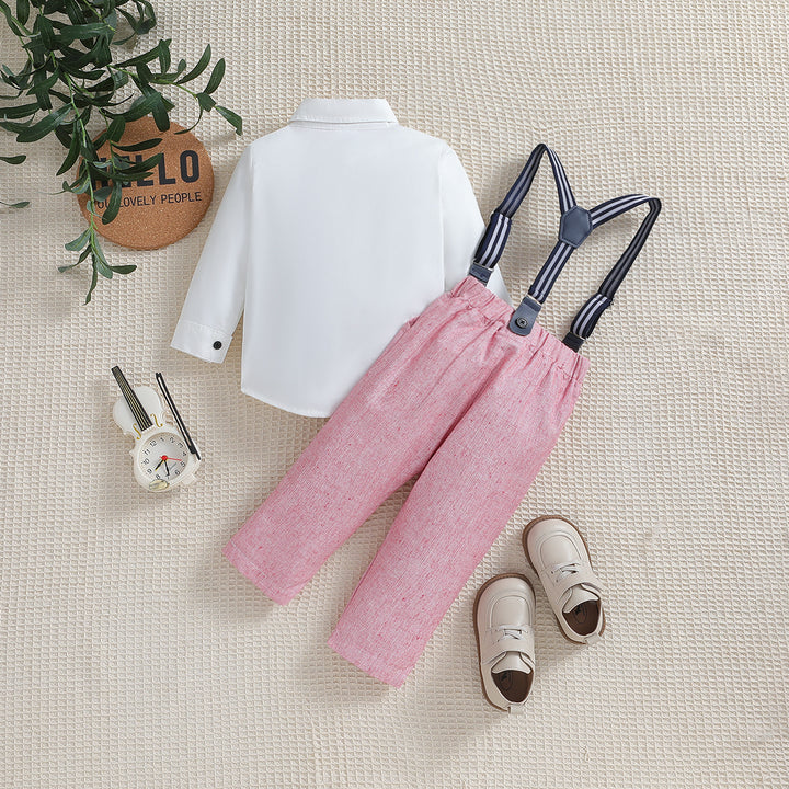 Boys Pink & White Shirt with Trousers & Suspenders