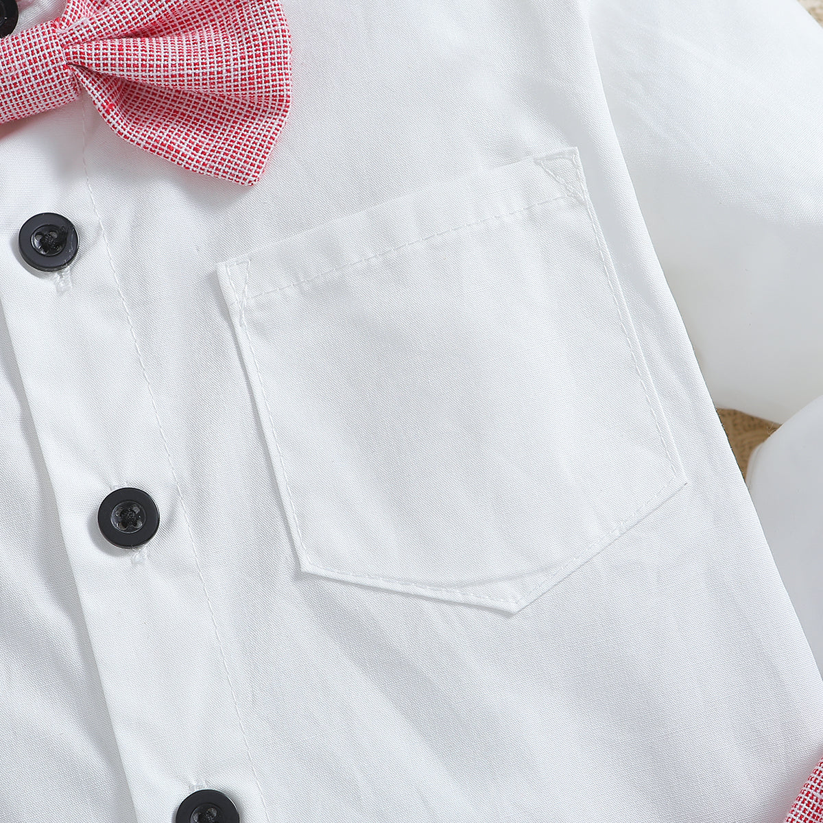 Boys Pink & White Shirt with Trousers & Suspenders