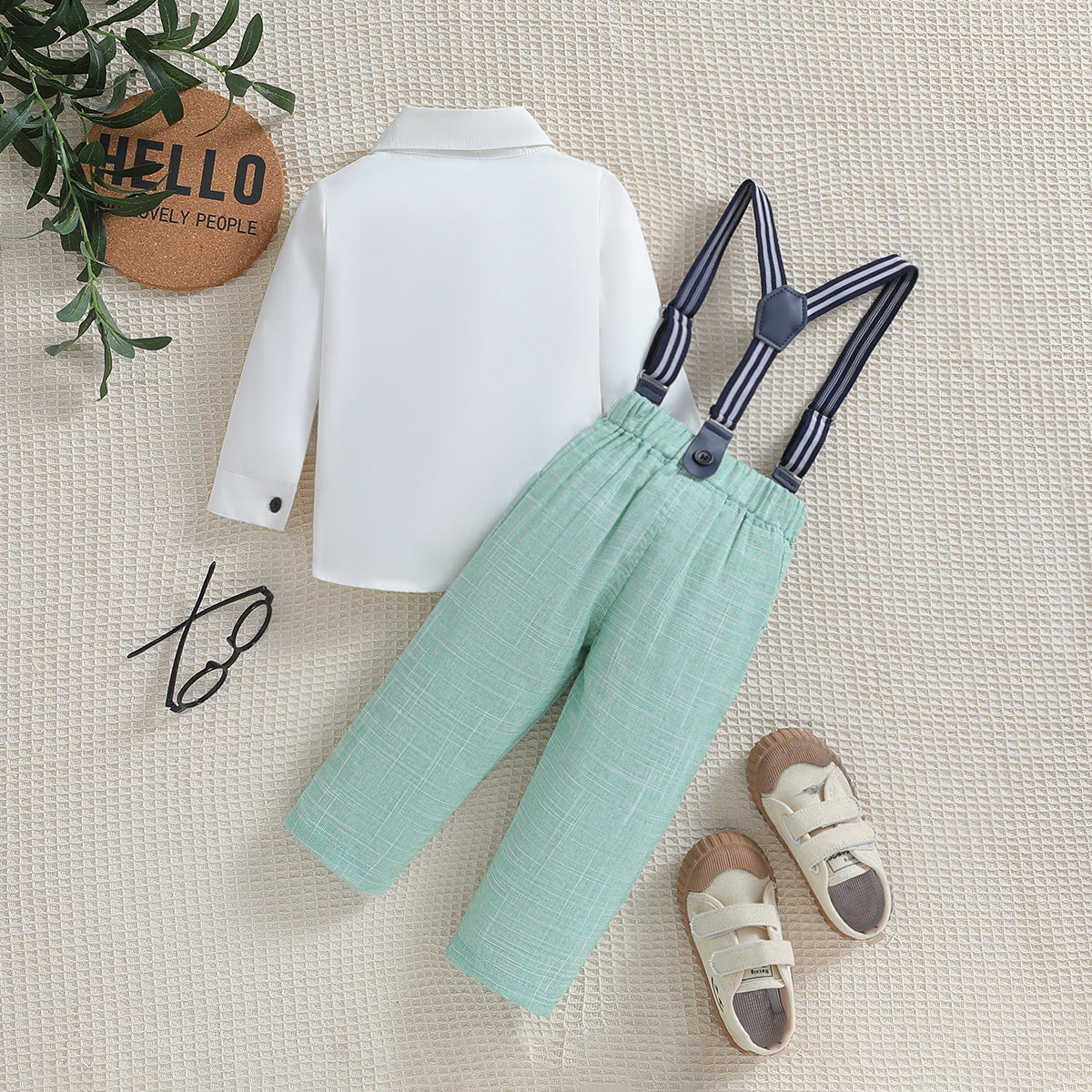 Boys Green Shirt with Trousers With Suspenders