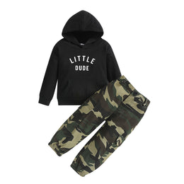 Boys Green Camouflage Printed Coat With Trousers