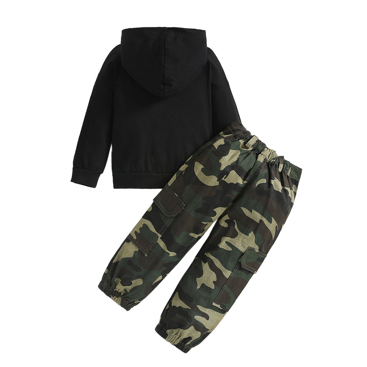 Boys Green Camouflage Printed Coat With Trousers