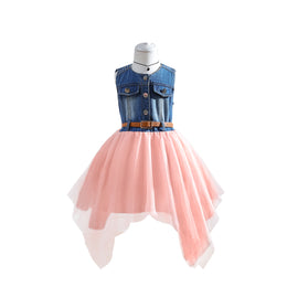 Girls Pink Asymmetric Cotton Fit and Flare Midi Dress