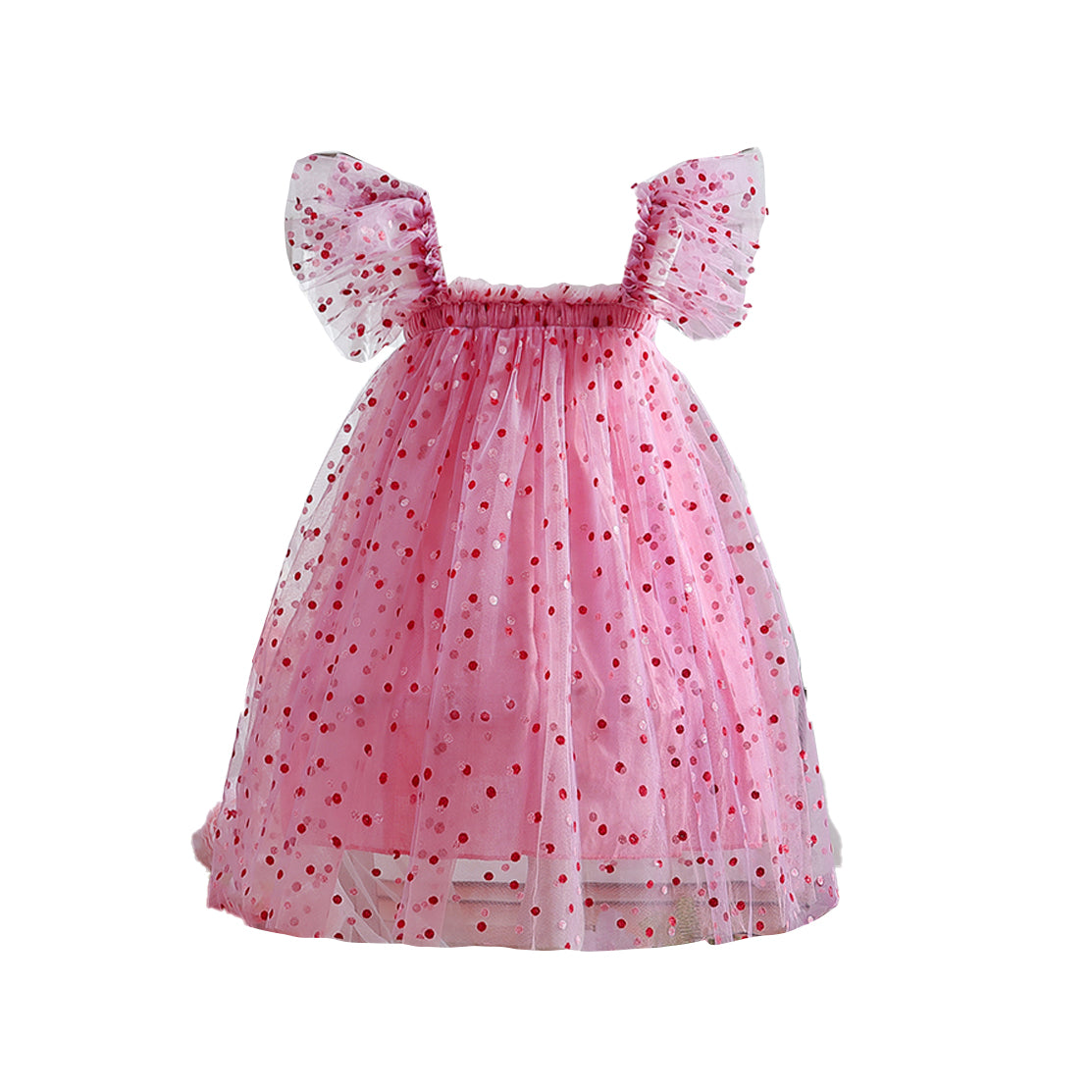 Pink Self Design Shoulder Straps Ruffles Cotton Fit and Flare Dress