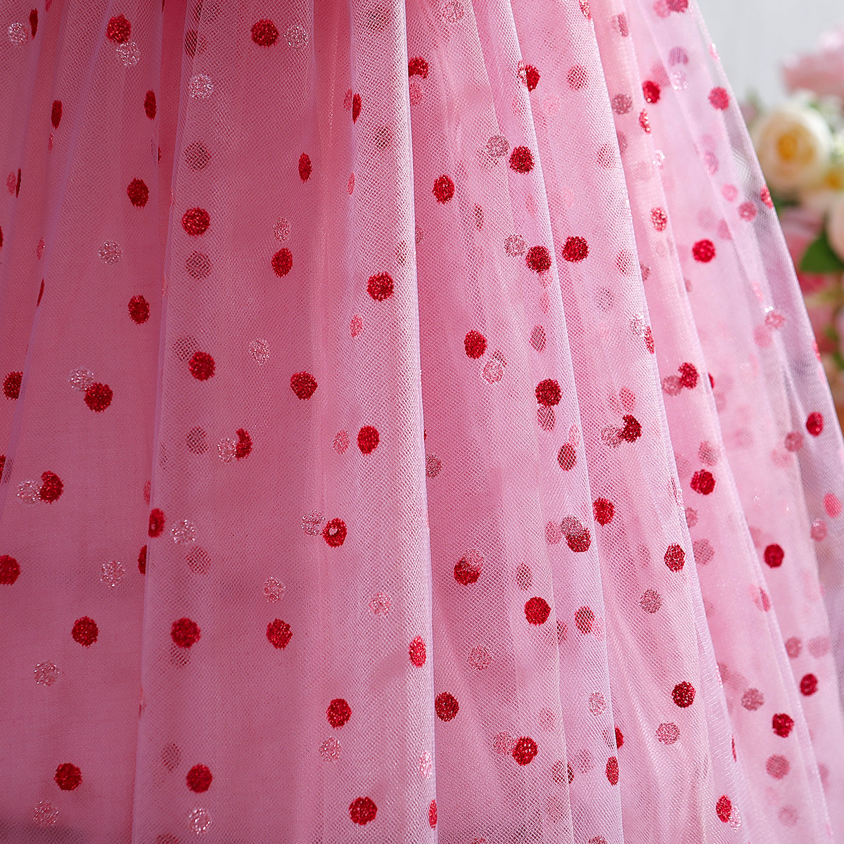 Pink Self Design Shoulder Straps Ruffles Cotton Fit and Flare Dress
