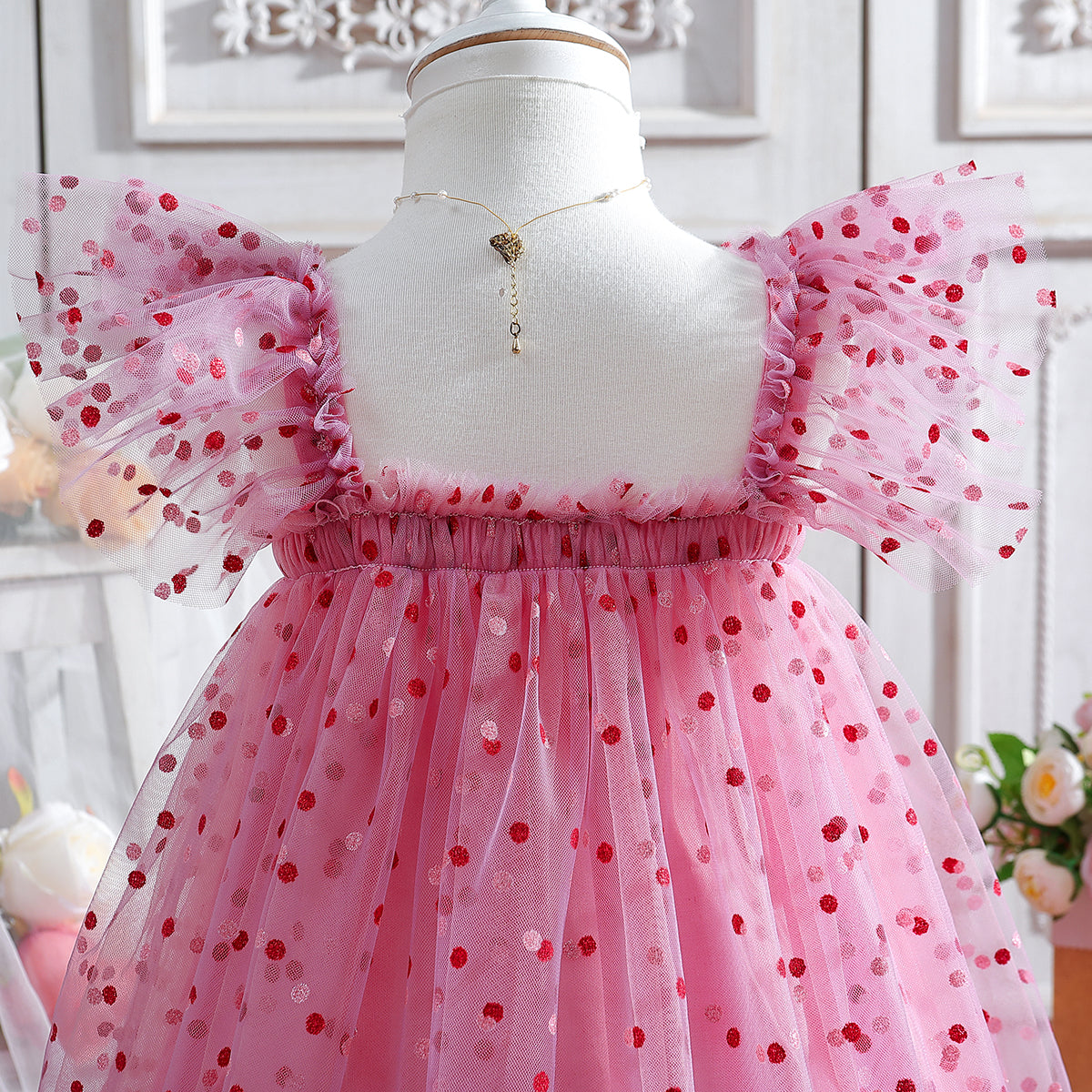 Pink Self Design Shoulder Straps Ruffles Cotton Fit and Flare Dress