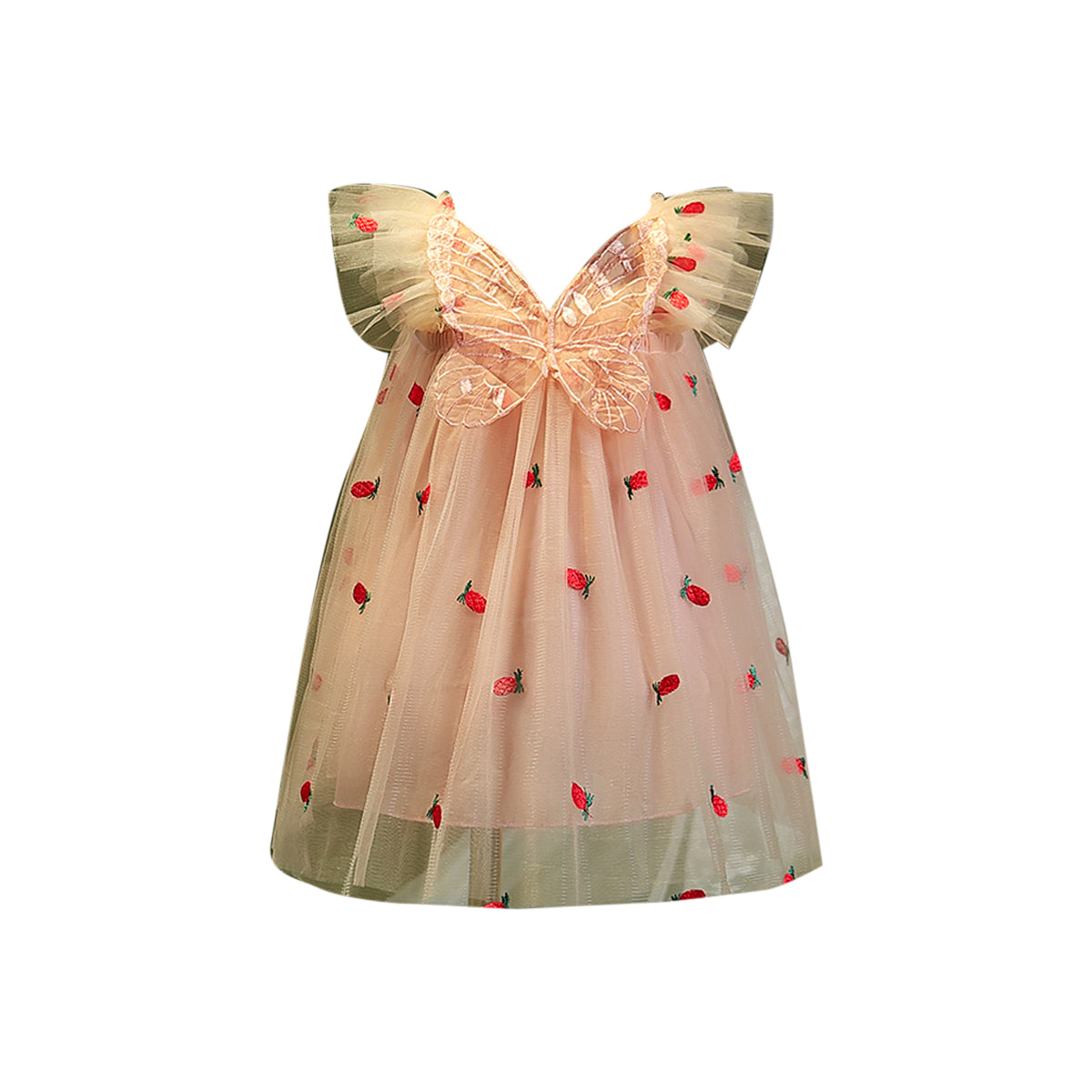 Orange Girls Self Design V-Neck Pleated A-Line Midi Dress
