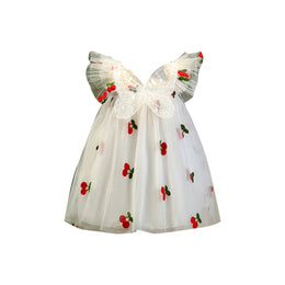 Girls White & Red Floral Applique Fit & Flare Dress