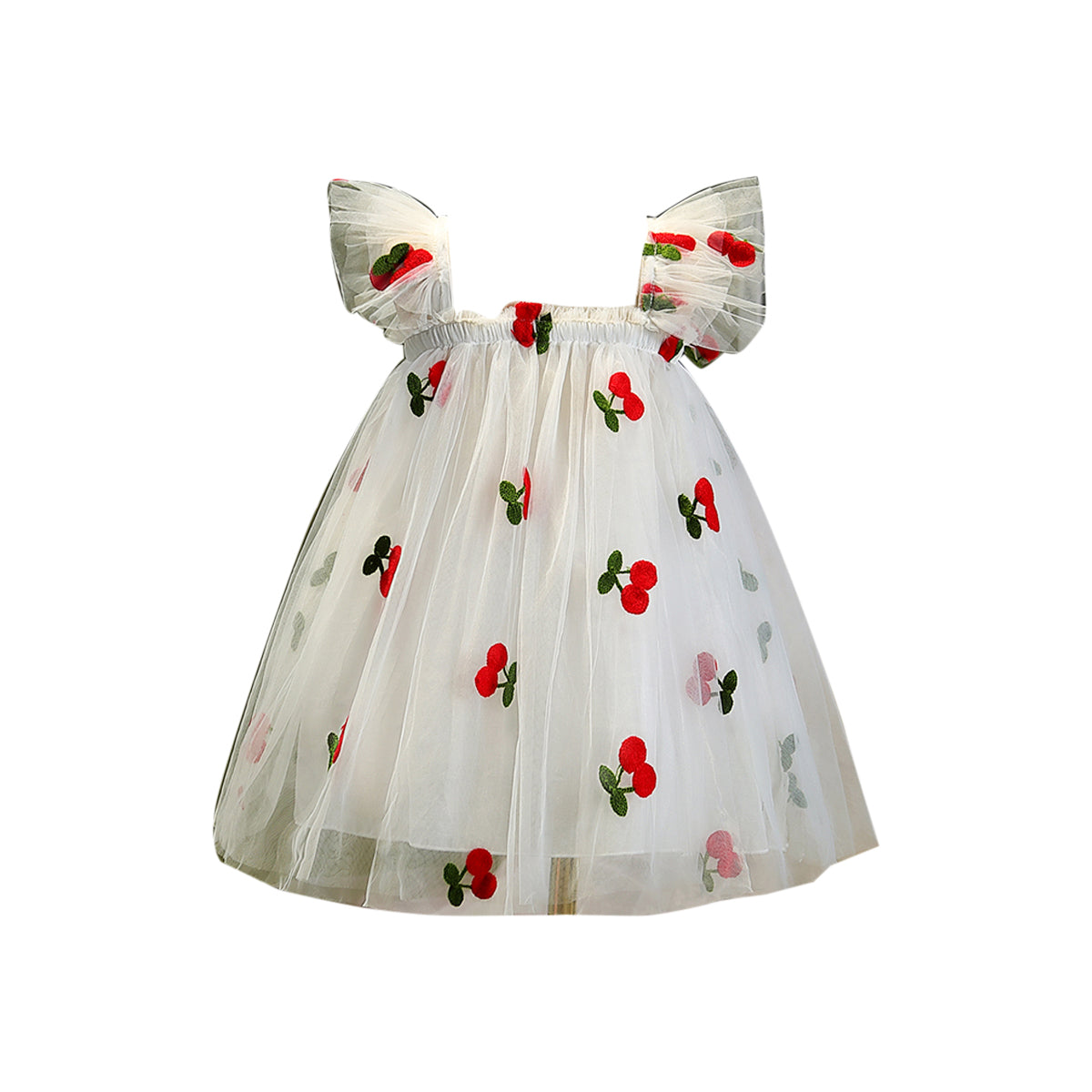 Girls White & Red Floral Applique Fit & Flare Dress