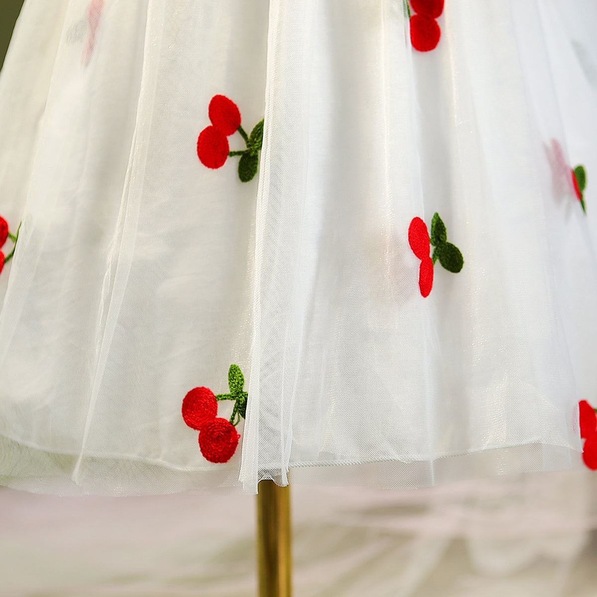 Girls White & Red Floral Applique Fit & Flare Dress