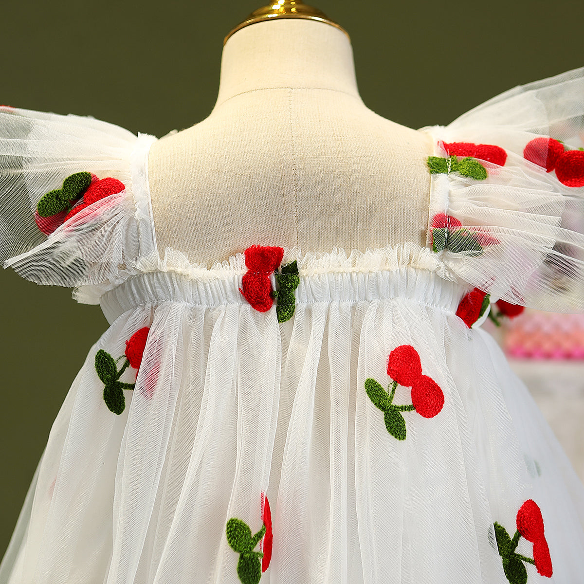 Girls White & Red Floral Applique Fit & Flare Dress