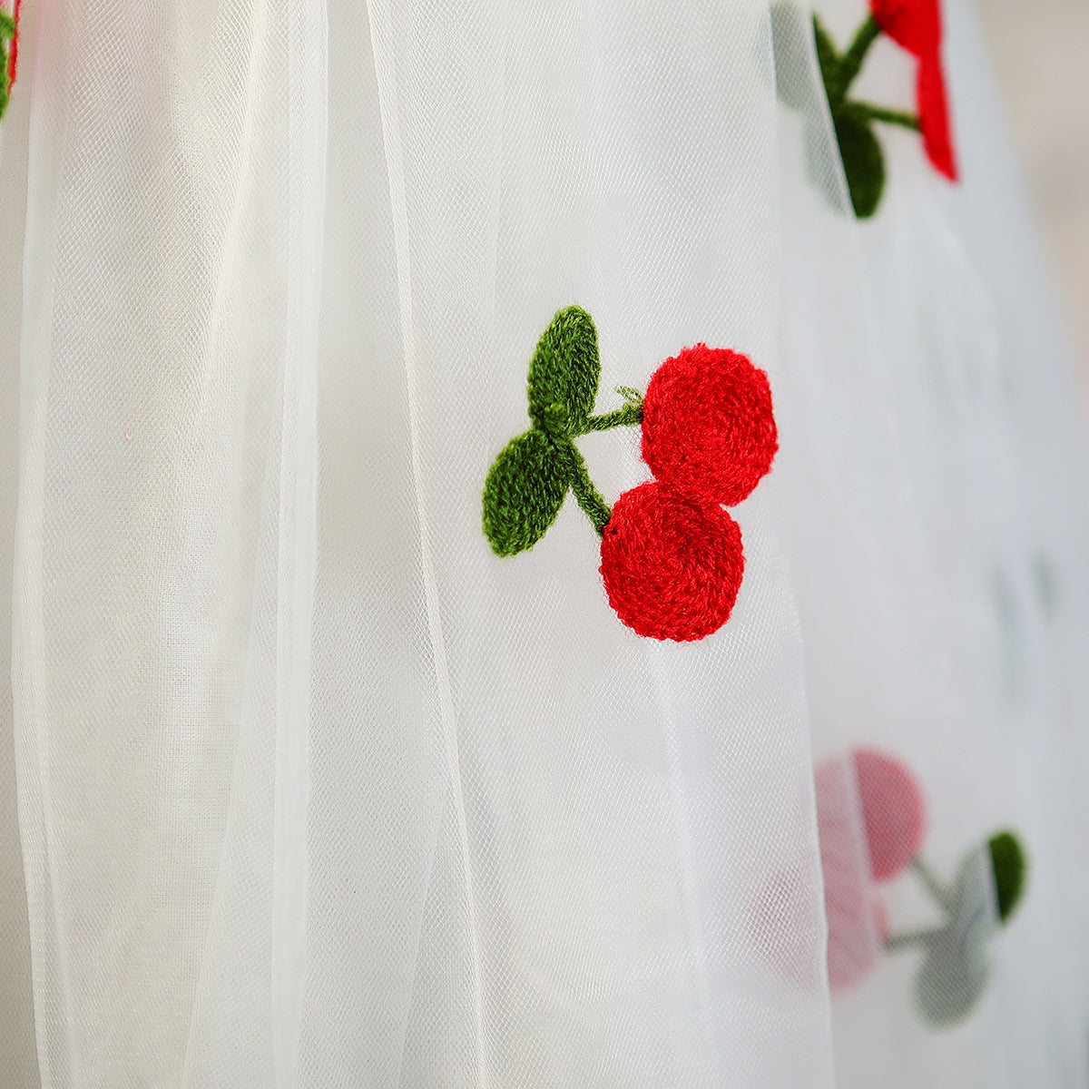 Girls White & Red Floral Applique Fit & Flare Dress