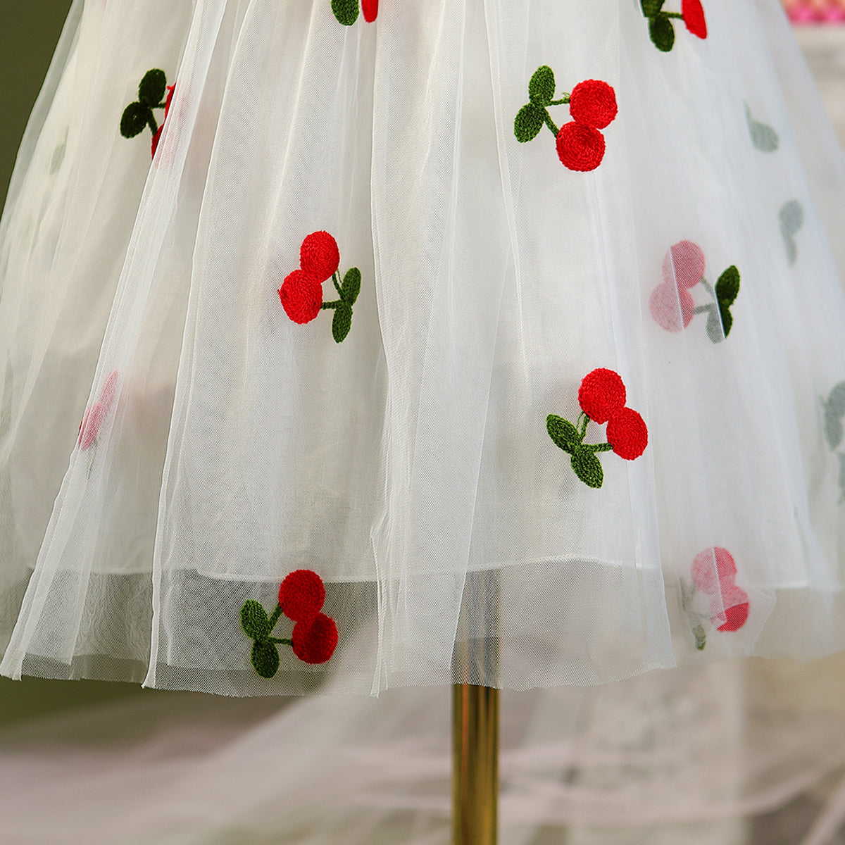 Girls White & Red Floral Applique Fit & Flare Dress