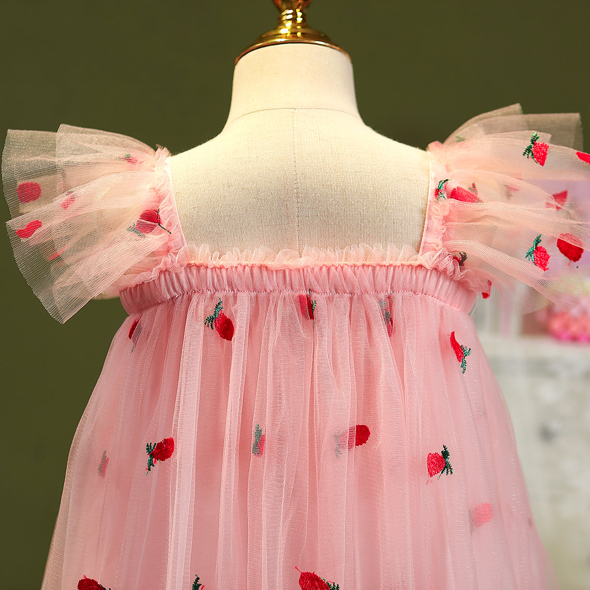 Girls Pink Self Design Square Neck Flared Sleeves A-Line Dress