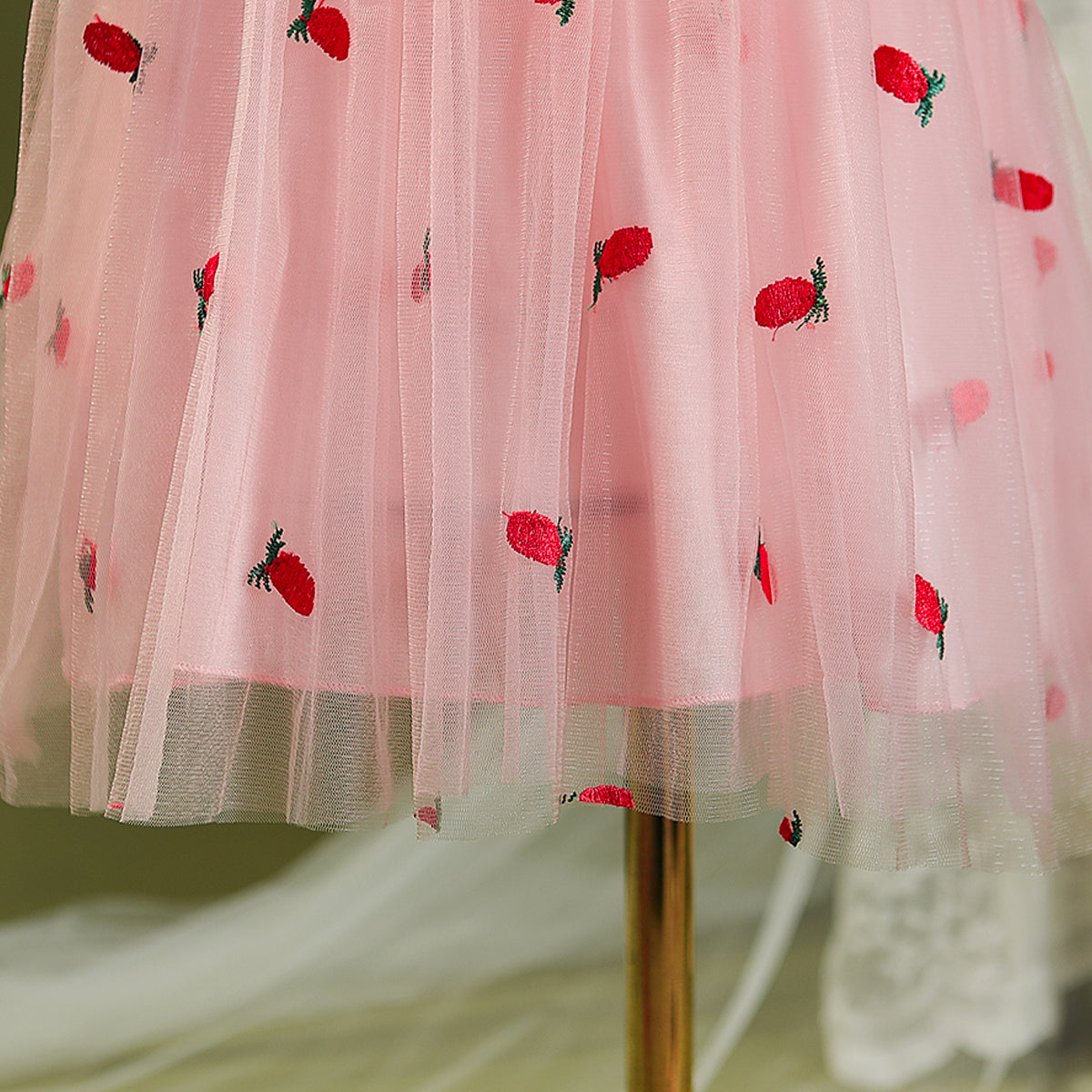 Girls Pink Self Design Square Neck Flared Sleeves A-Line Dress