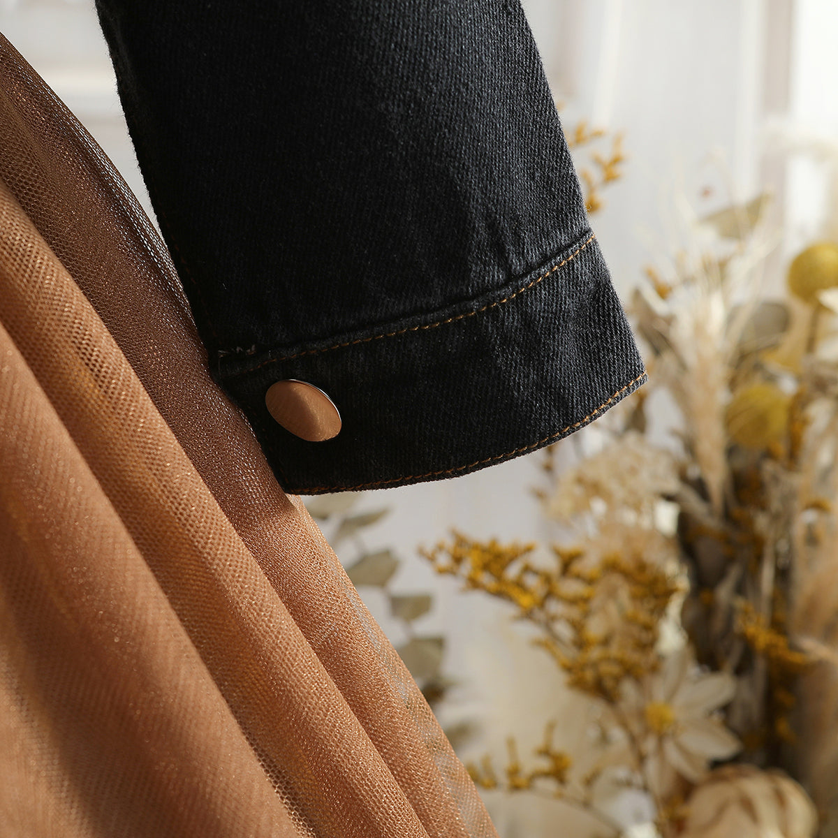 Girls Shirt Collar Denim Balloon Midi Dress