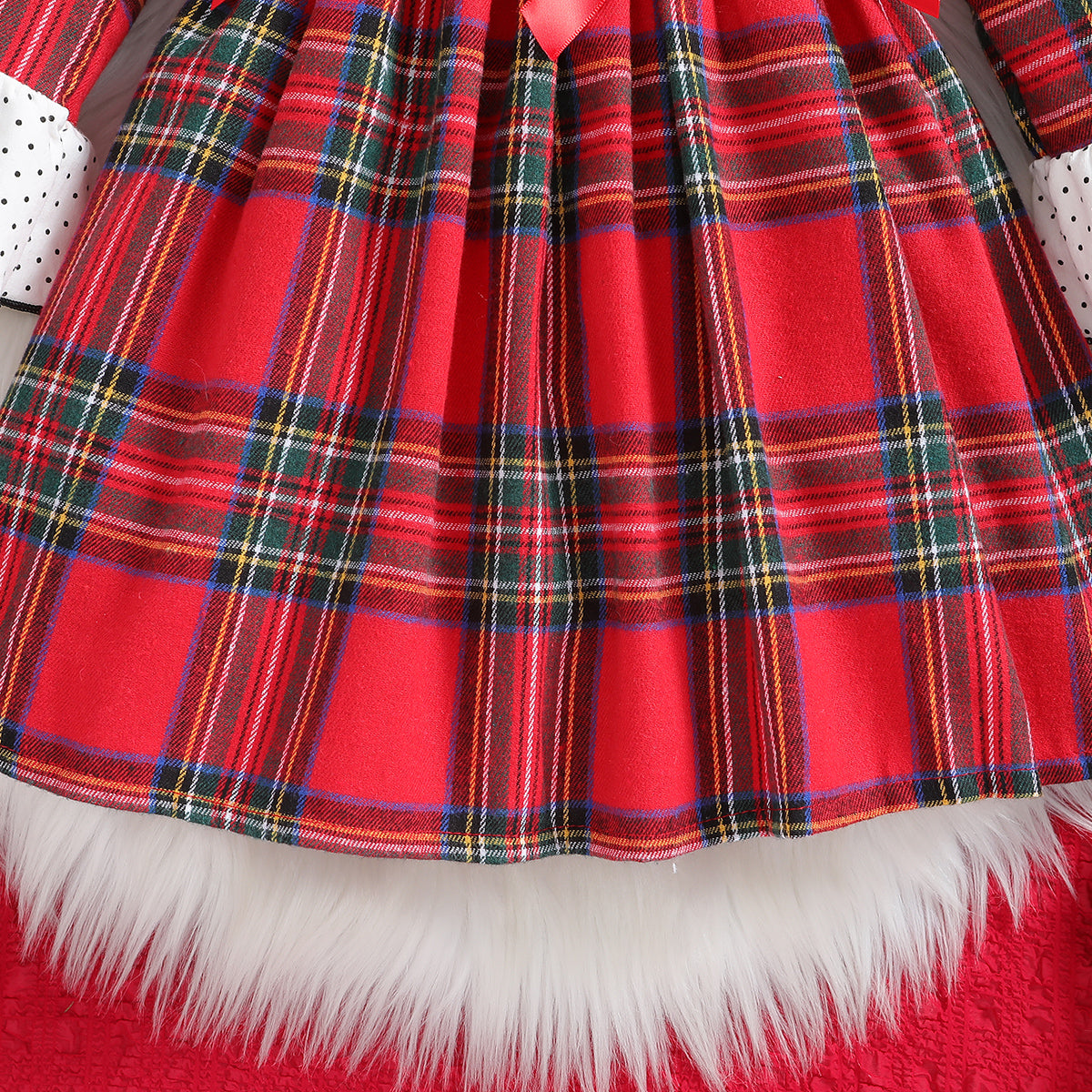Girls Red Checked Bell Sleeve Ruffled Fit & Flare Dress