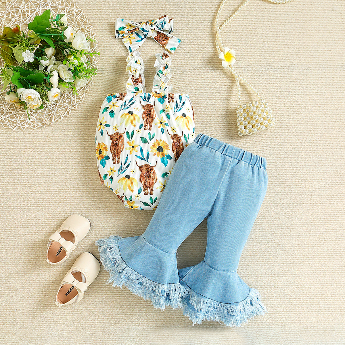 Girls Printed Top with Trousers