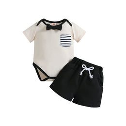 Boys White & Black Striped T-Shirt with Shorts