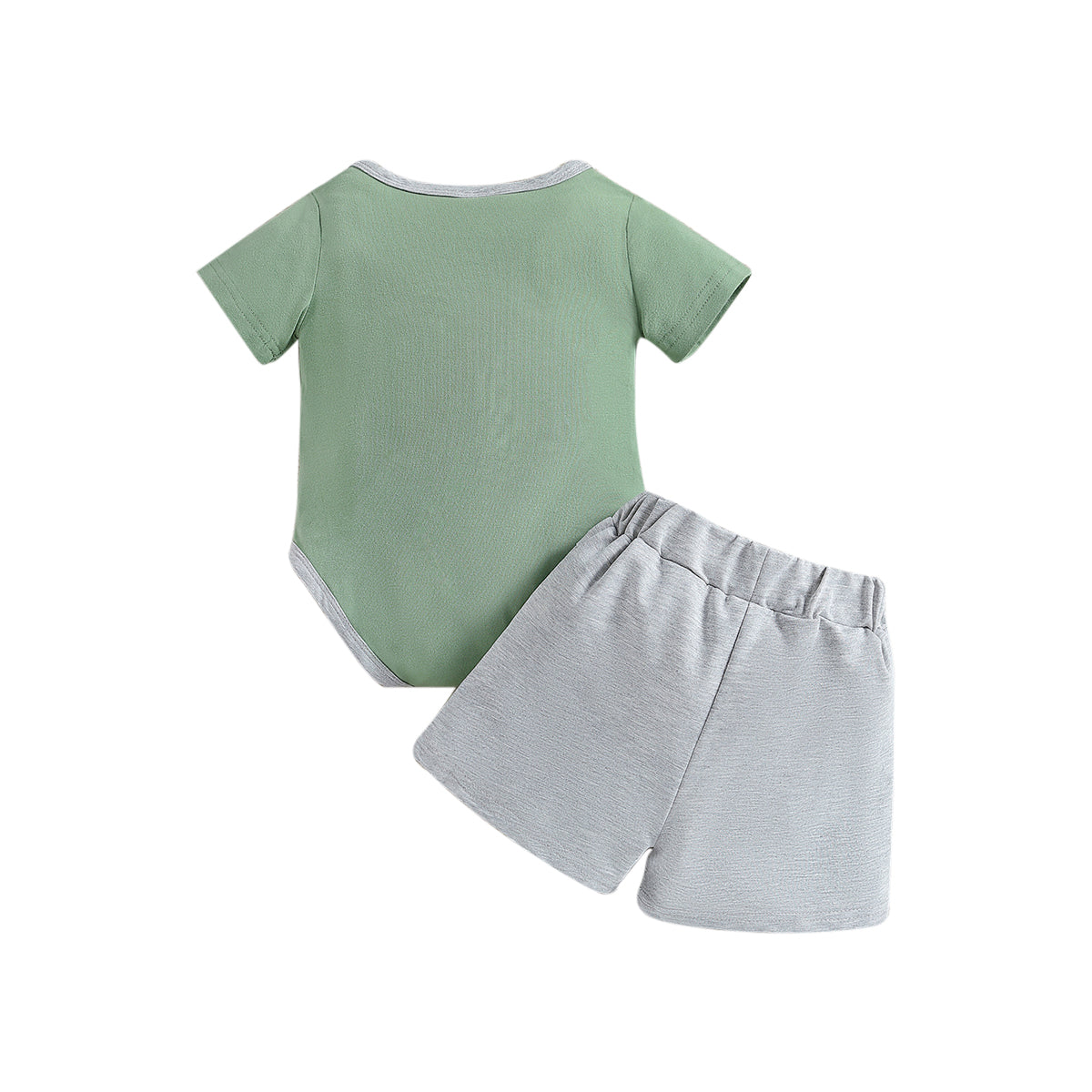 Boys Green & Grey Striped Bodysuit With Shorts