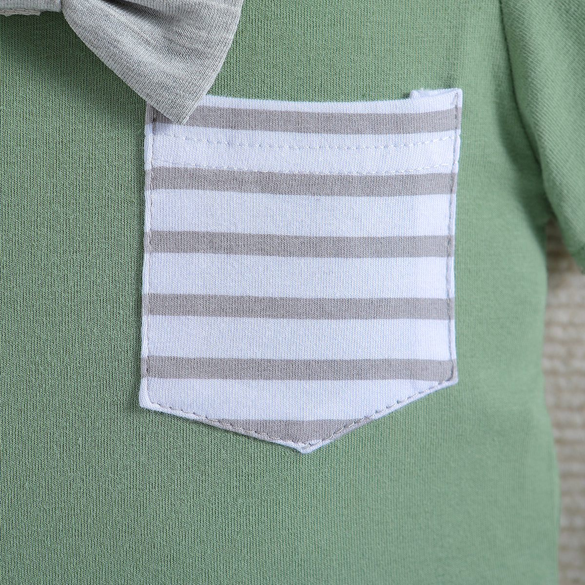 Boys Green & Grey Striped Bodysuit With Shorts