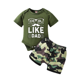 Boys Green Typography Printed Bodysuit with Shorts