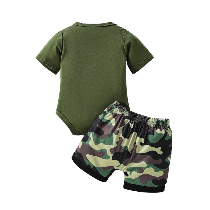 Boys Green Typography Printed Bodysuit with Shorts