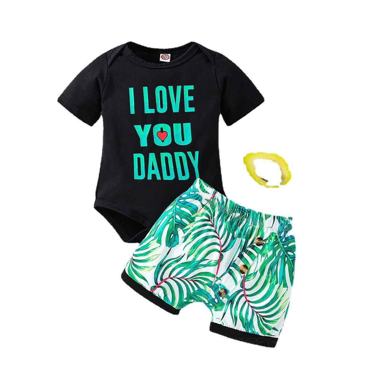 Infant Boys Black Printed Bodysuit with Shorts