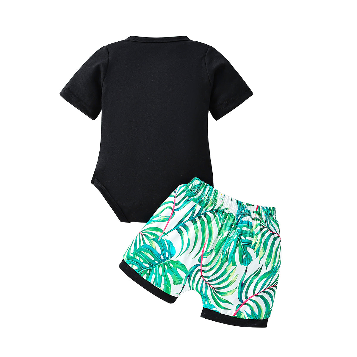 Infant Boys Black Printed Bodysuit with Shorts