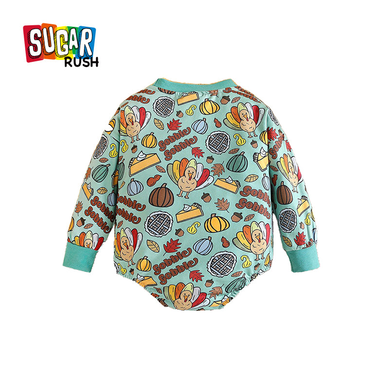 Infants Girls Green Conversational Printed Cotton Bodysuit