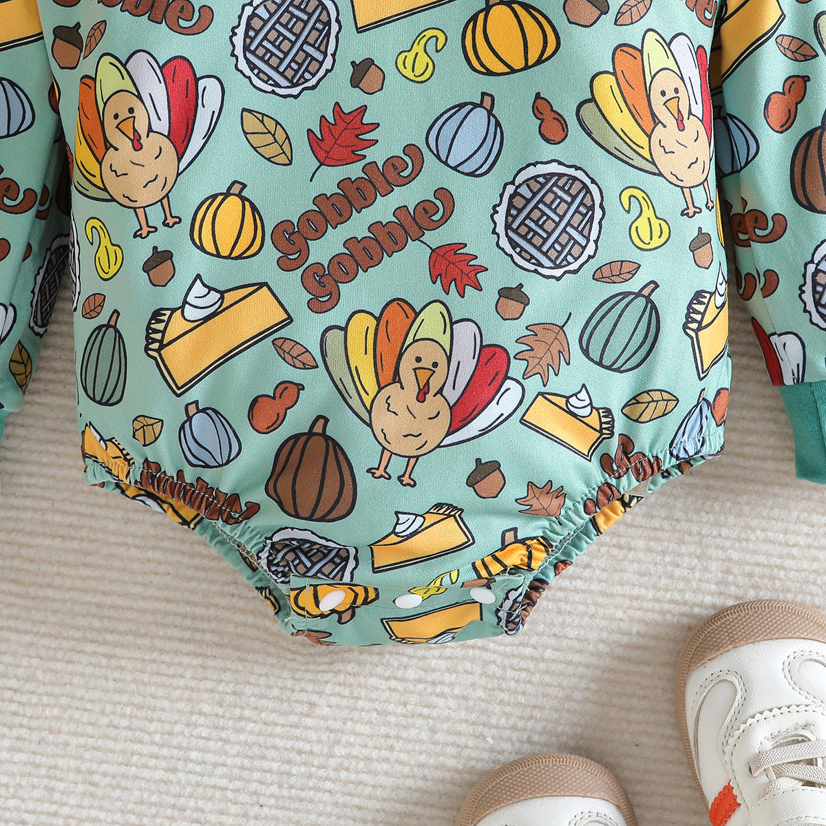 Infants Girls Green Conversational Printed Cotton Bodysuit