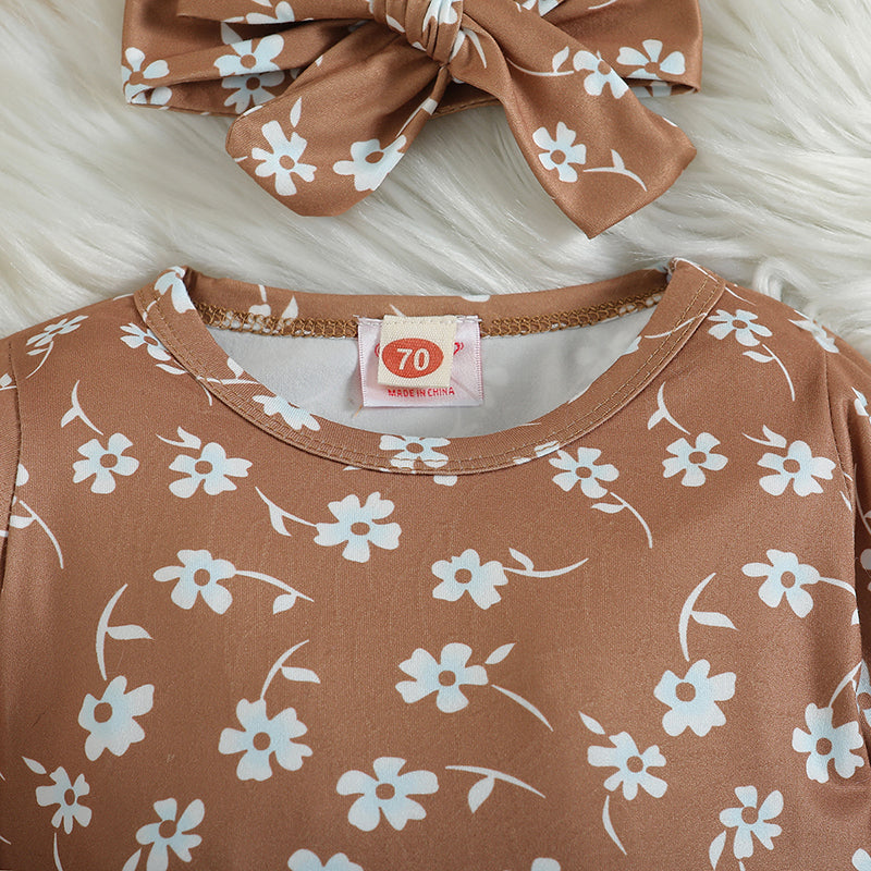 Infants Girls Brown  Printed Cotton Bodysuit