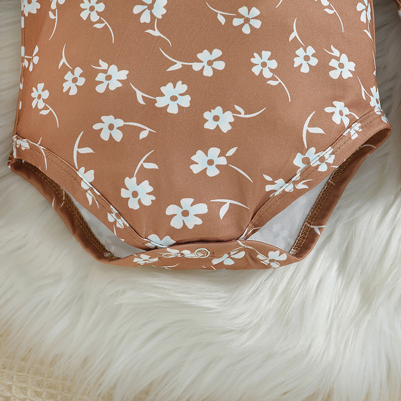 Infants Girls Brown  Printed Cotton Bodysuit