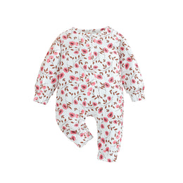 Infant Girls White Floral Printed Cotton Romper