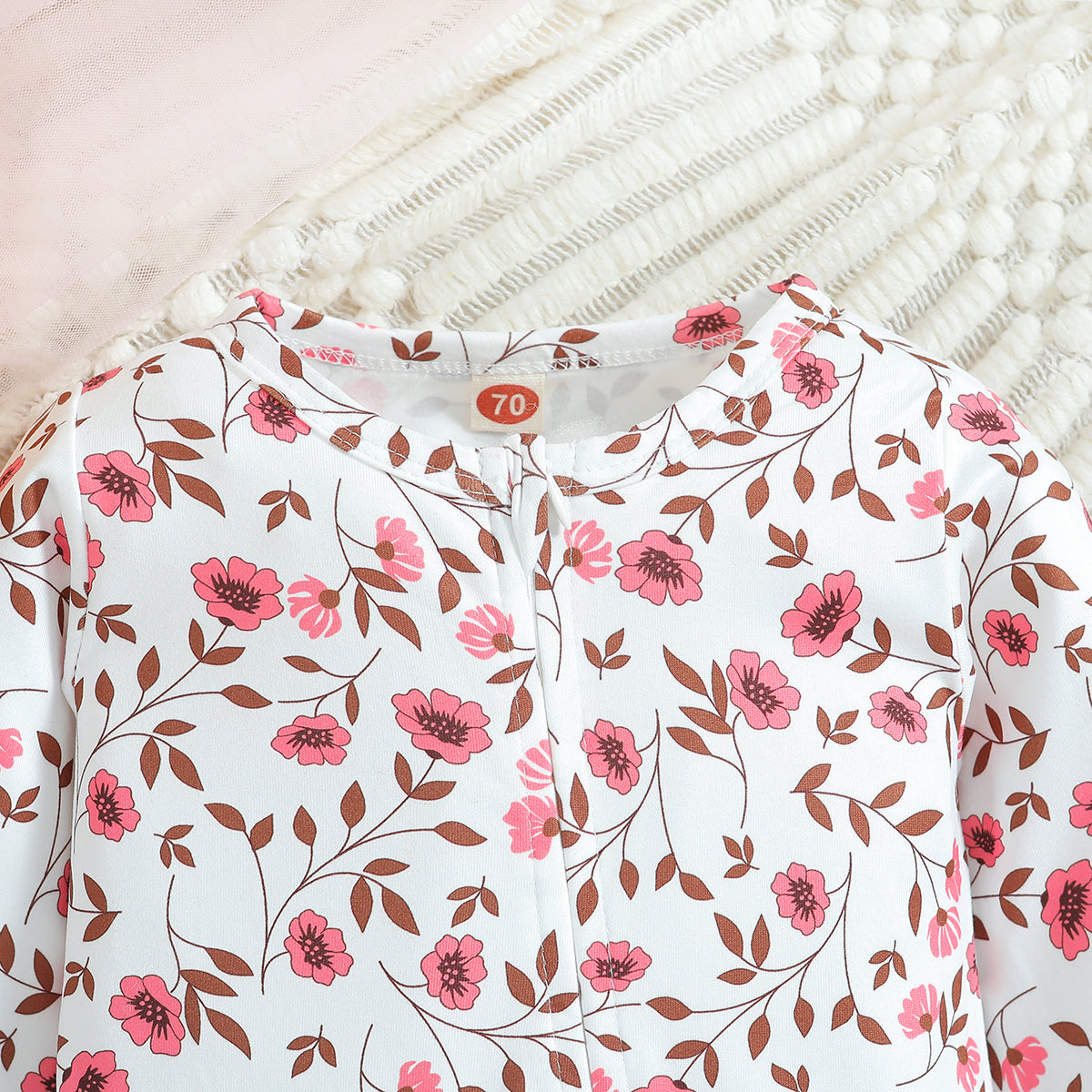 Infant Girls White Floral Printed Cotton Romper