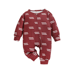 Infant Boys Maroon Printed Cotton Rompers