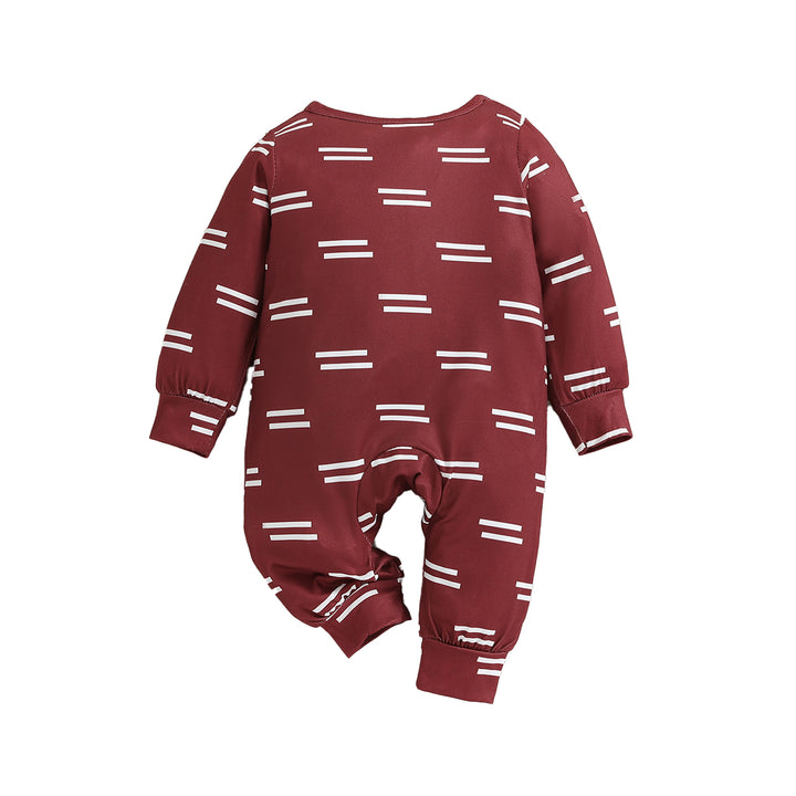 Infant Boys Maroon Printed Cotton Rompers