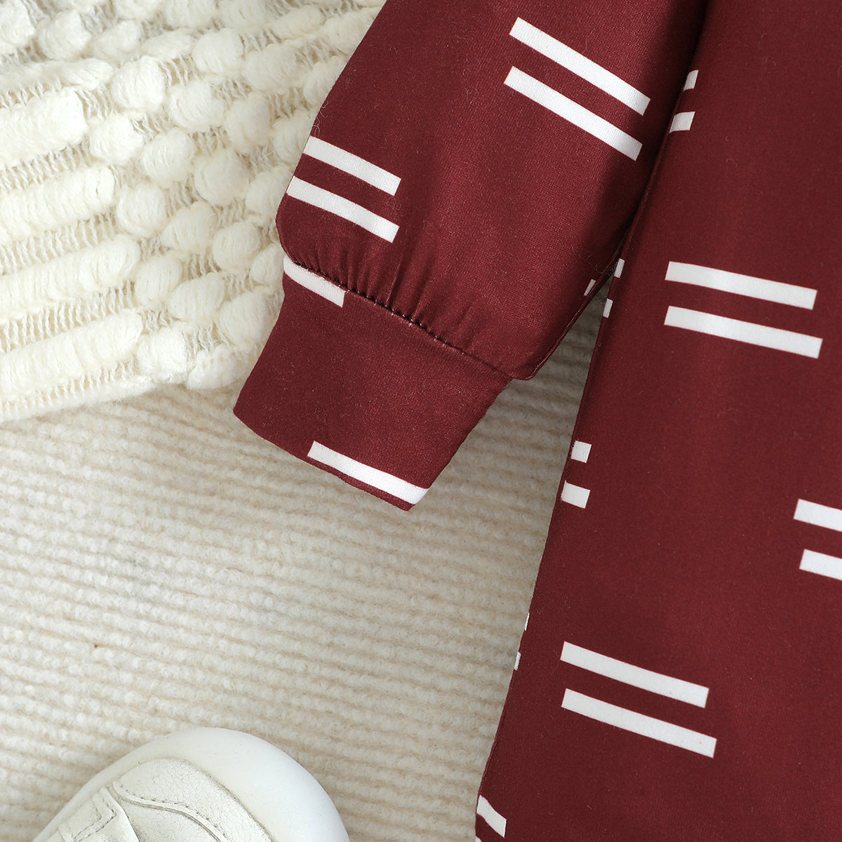 Infant Boys Maroon Printed Cotton Rompers