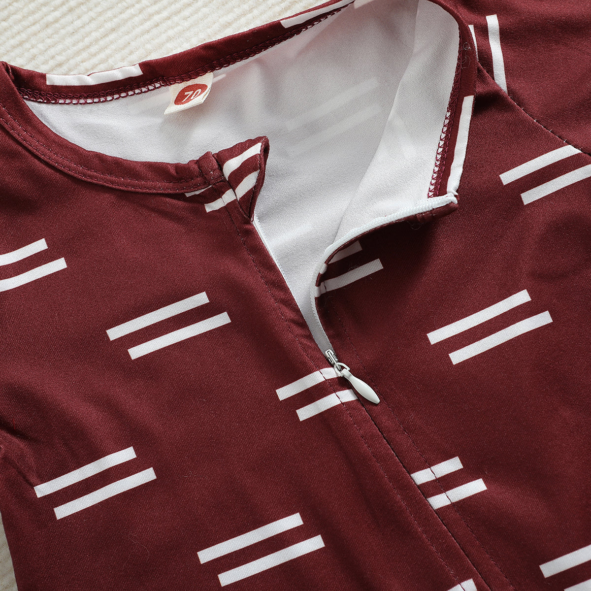 Infant Boys Maroon Printed Cotton Rompers