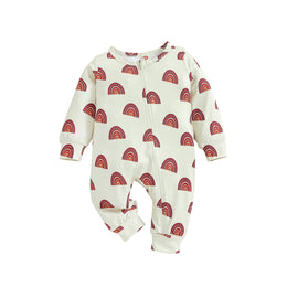 Infant Girls Off White Graphic Printed Cotton Rompers