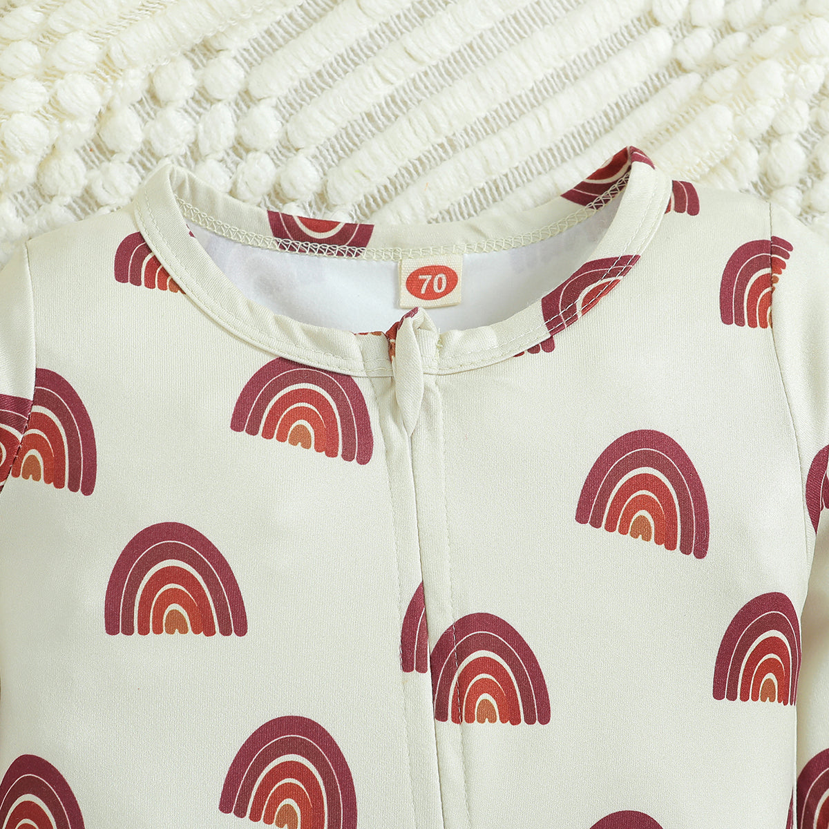 Infant Girls Off White Graphic Printed Cotton Rompers